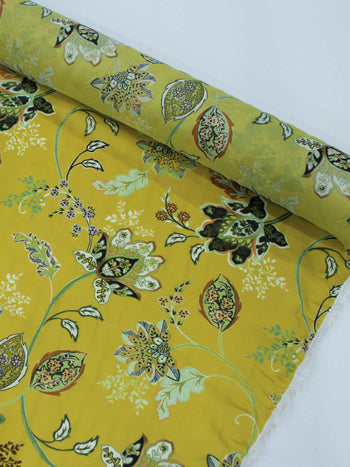 Tecido Failete Italiano Flores Amarelo Mostarda