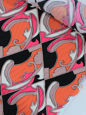 Tecido Viscose Italiano Desenhos Abstratos Laranja e Rosa