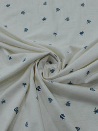Tecido Linho Misto Camisaria Micro Folha Azul e Cru