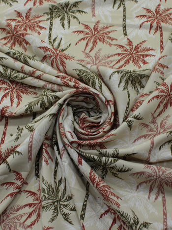 Tecido Viscose Palmeiras Verde Vermelho e Bege
