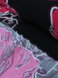 Tecido Viscose Macro Flores Pink e Preto