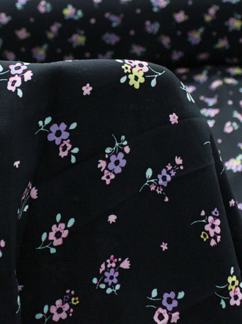Tecido Viscose Micro Flores Rosa Amarelo e Preto