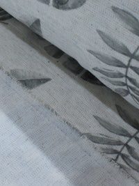 Tecido Linho Misto Textura Flamê Estampa Folhas B/P e Cru