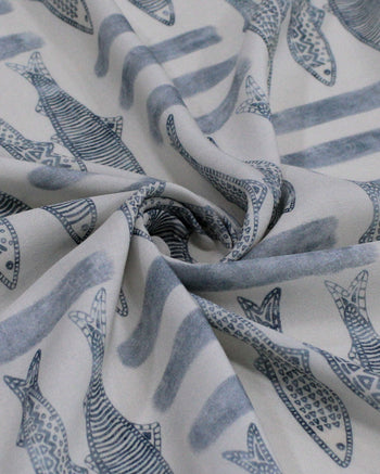 Tecido Viscose Premium Sardine Estampada Azul Ardósia e Creme