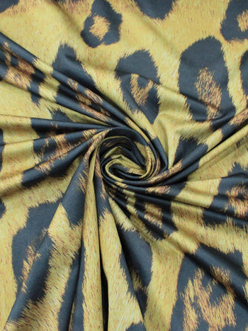 Tecido Crepe Acetinado com Elastano Macro Animal Print Preto e Amarelo
