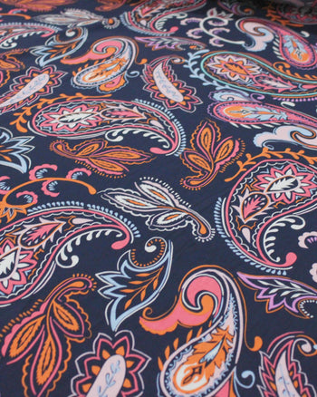 Tecido Viscose Macro Cashmere Azul Marinho e Colorido