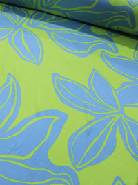 Tecido Viscose Sarjada Macro Folha Azul e Verde