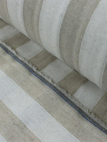 Tecido Linho Misto Rústico Macro Listras Bege e Cru