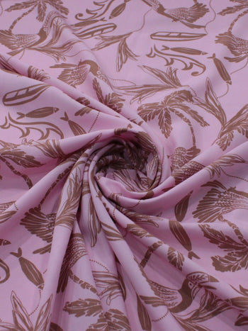 Tecido Viscose Texturizada Estampa Selva Marrom e Rosa
