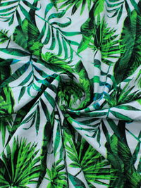 Tecido Linho Misto Folhagens Verde