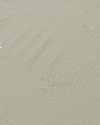 Tecido Crepe de Algodão Bordado Bege
