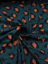 Tecido Crepe de Viscose Barrado Correntes e Animal Print Marrom e Verde Petroleo
