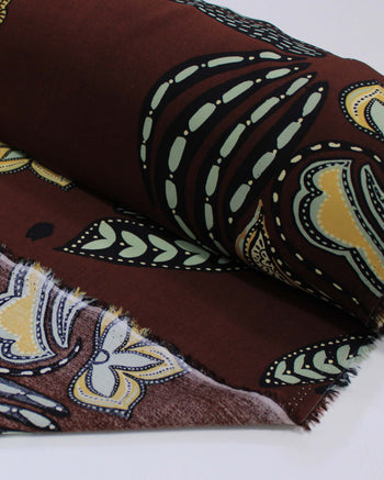 Tecido Viscose Figuras Abstratas Amarelo, Verde Menta e Marrom