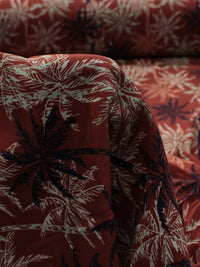 Tecido Viscose Texturizada Coqueiros Azul Creme e Terracota