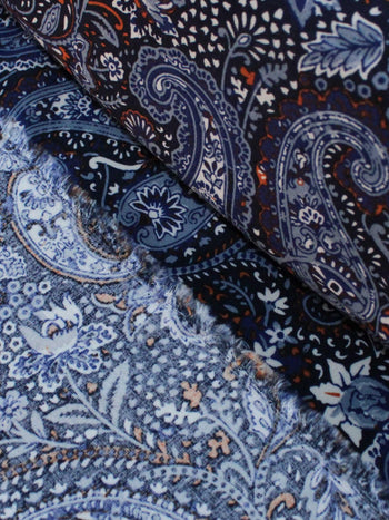 Tecido Viscose Estampa Paisley Azul Marinho