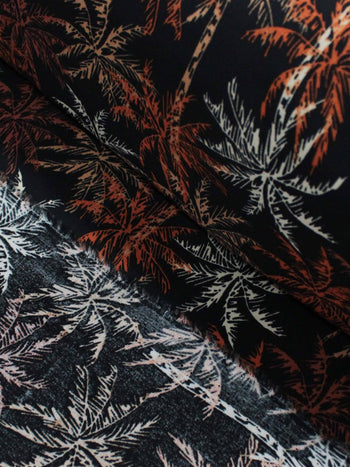 Tecido Viscose Palmeiras Branco Laranja e Preto