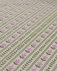 Tecido Viscose Flores Barradas Creme Rosa e Verde