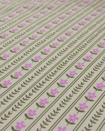 Tecido Viscose Flores Barradas Creme Rosa e Verde