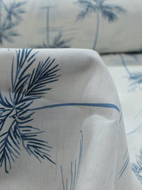 Tecido Linho Misto Camisaria Folhagens e Paisagem Azul e Cru