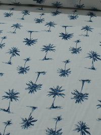Tecido Linho Misto Camisaria Coqueiros Azul e Cru