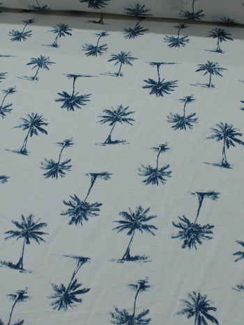 Tecido Linho Misto Camisaria Coqueiros Azul e Cru