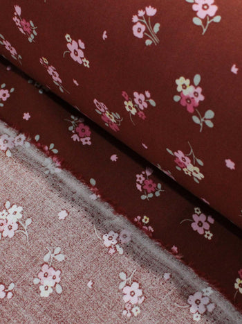 Tecido Viscose Estampa Floral Rosa Amarelo e Terracota