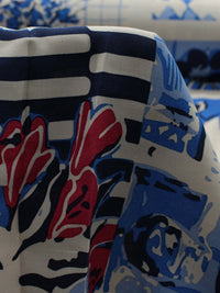 Tecido Viscose Estampa Bistrô Mediterrâneo Tons de Azul e Creme