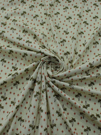 Tecido Viscose Texturizada Coqueiros e Estrelas Marrom Verde e Amarelo Claro