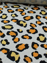 Tecido Linho Misto Leve Macro Animal Print Laranja Amarelo e Cru