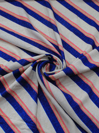 Tecido Viscose Listras Diagonais Vermelho Azul e Bege