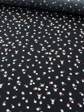 Tecido Viscose Flores Marrom Branco e Preto