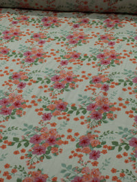 Tecido Viscose Estampa Floral Rosa Laranja e Bege
