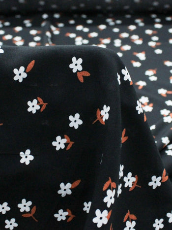 Tecido Viscose Flores Marrom Branco e Preto