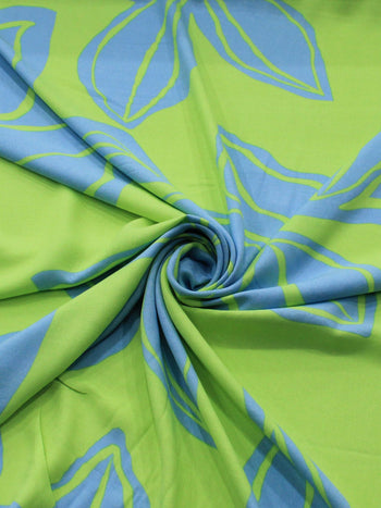 Tecido Viscose Sarjada Macro Folha Azul e Verde