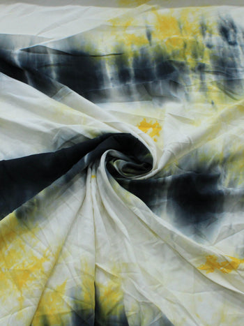 Tecido Viscose Estampa Tie-Dye Abstrato Amarelo e Preto