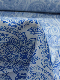 Tecido Viscose Estampa Paisley Azul e Branco