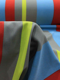 Tecido Malha Montaria Twill Macro Listras Azul Vermelho e Verde