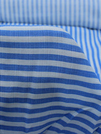 Tecido Linho Misto Rústico Leve Listras Azul e Offwhite