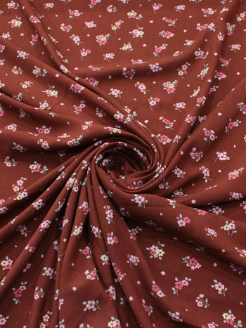 Tecido Viscose Estampa Floral Rosa Amarelo e Terracota