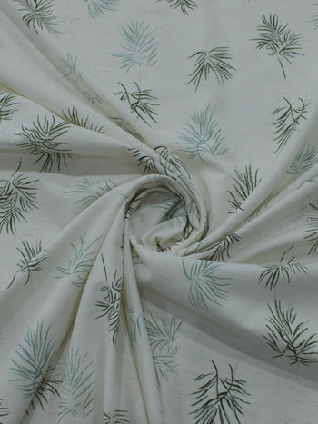 Tecido Linho Misto Camisaria Folhagem Verde e Cru