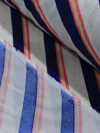 Tecido Viscose Listras Diagonais Vermelho Azul e Bege