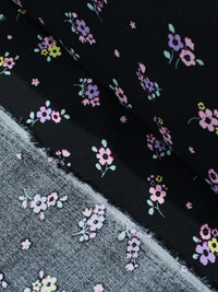 Tecido Viscose Micro Flores Rosa Amarelo e Preto
