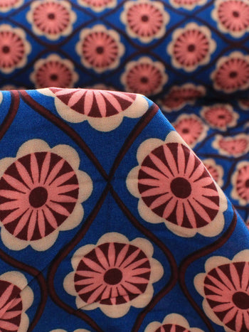 Tecido Viscose Floral Geométrico e Barrado Listrado Bordô e Azul