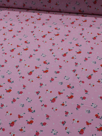 Tecido Viscose Micro Flores Vermelho Branco e Rosa Iogurte