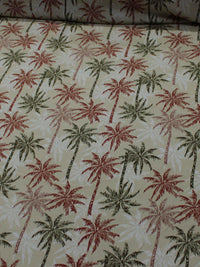 Tecido Viscose Palmeiras Verde Vermelho e Bege
