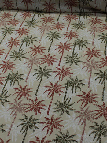 Tecido Viscose Palmeiras Verde Vermelho e Bege