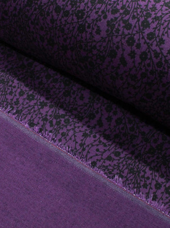 Tecido Linho Misto Ramos Roxo e Preto