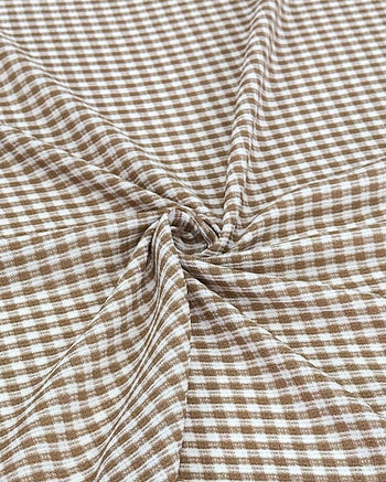 Tecido Crepe de Alfaiataria Quadriculado Branco e Caramelo