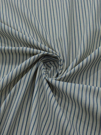 Tecido Linho Misto Micro Listras Azul e Cru