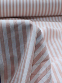 Tecido Tricoline Mista com Elastano Listras Rosé e Branco